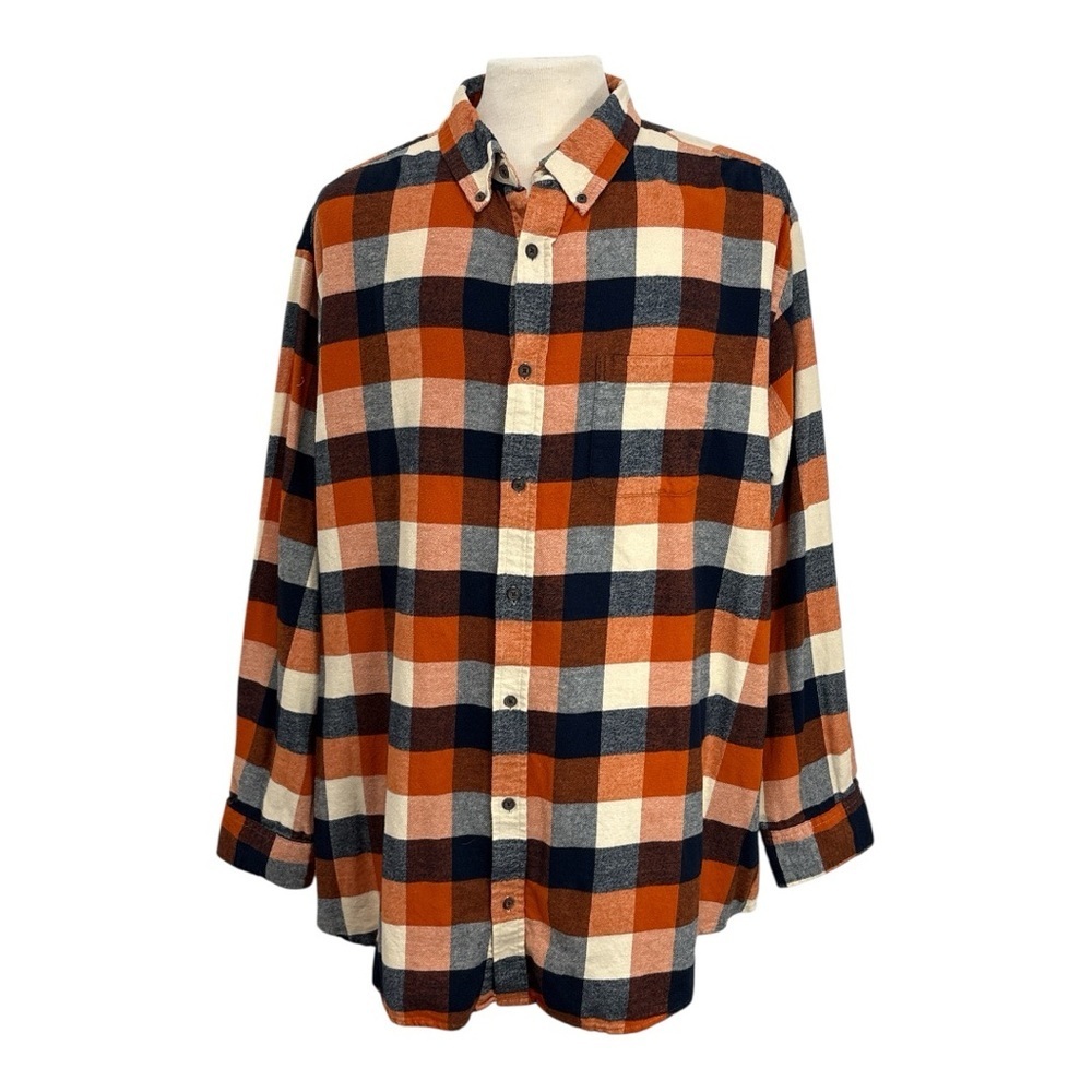 Croft & Barrow Men's Plaid Flannel Shirt Size 3XB Long Sleeve Orange Black Fall